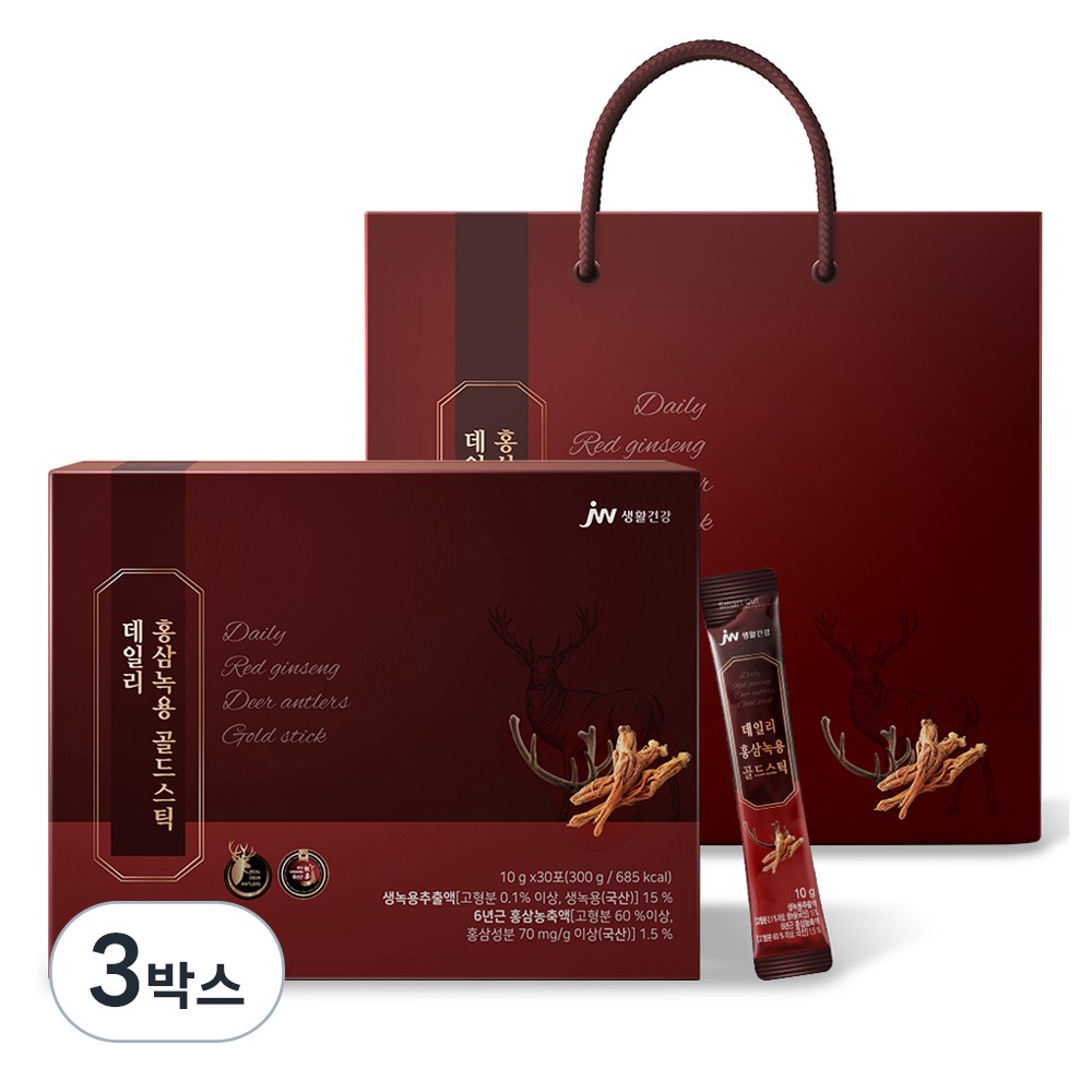 JW생활건강 데일리 홍삼녹용 골드스틱 30포+쇼핑백, 1박스, 30회분