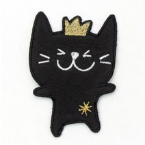 해피베어스 왕관 고양이 봉제식 와펜, 3개, 블랙