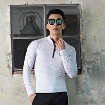 펀한커플 남성용 WAVE AVE 반집업 래쉬가드 상의, 화이트