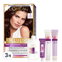 로레알파리 엑셀랑스 듀오크림 염모제, 3호 흑갈색, 3개
