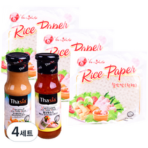 라이스 페이퍼 16cm 100g x 3p + 타이시아 월남쌈 소스 175g + 피넛 월남쌈 소스 175g 세트, 4세트