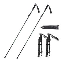 레드싱 4단 초경량 접이식 등산스틱 2p + 스틱케이스 세트, 블랙