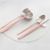 달팽이리빙 퀴진드마망 커트러리 세트 핑크, 1세트, 숟가락 2p + 젓가락 2p