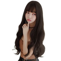 하이유니 네츄럴 웨이브 롱 통가발 73cm + 가발망 + 거치대 세트, 브라운블랙