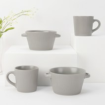 블룸엣홈 스트리샤 라면그릇 + 머그컵, 라이트그레이, 2세트