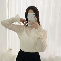 벨라노이 네크프릴 소매 포인트 우아한 여신 블라우스