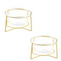 스펜서 골드 와이어 반려동물 유리 그릇 소형, 투명 + 골드, 2개