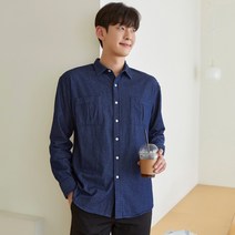 플레이즈 남성용 바이오 노말워싱 투포켓 데님 긴팔 셔츠 남방