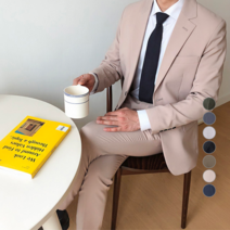 언탭트 남성용 사계절 투버튼 기본 캐주얼 정장 자켓 + 바지 세트