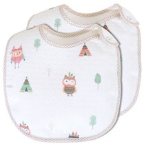 리에또 베이비 큐티 면 방수 턱받이, 화이트 인디부엉, 2개