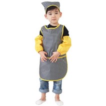 플리에 남아용 민소매 방수 체크무늬 앞치마 + 두건 + 토시 + 지퍼백 세트, 블랙