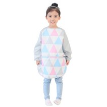 플리에 여아용 긴소매 앞치마, 하늘 + 핑크삼각