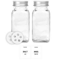 홈앤라이프 유리 양념통 사각 전용캡 180g 2p 세트, 1세트, 용기 2p + 뚜껑 2p + 투명스티커 (소금 + 마법가루)