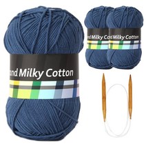 브랜드얀 밀키코튼 별무늬 목도리 DIY 뜨개실 3p + 고급 흑대바늘 3.5mm, 30번 블루진, 1세트