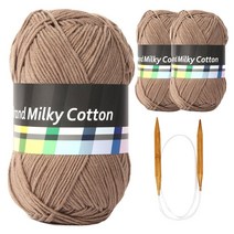 브랜드얀 밀키코튼 별무늬 목도리 DIY 뜨개실 3p + 고급 흑대바늘 3.5mm, 14번 연밤, 1세트