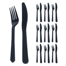 투고팩 위생적인 개별 포장 블랙 일회용 포크 10p + 나이프 10p 세트, 1세트