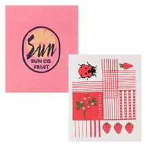 유니아트 북유럽 행주 2p 세트 썬 핑크 + 딸기, 혼합 색상