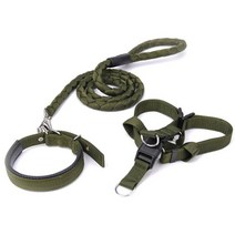 아이앤엘 강아지 가슴줄 + 목줄 + 리드줄 3종세트 M, 카키, 1세트