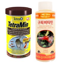 테트라 민 프로크립스 열대어 사료 중 + 구피 비타민 120ml, 1세트