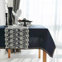 바이지미 골드엣지 테이블보, 네이비 + 골드레이스, 6인(200 ⅹ 110 cm)