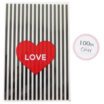 황씨네도시락 하트 속포장봉투 블랙 100p + 스티커 백일 파스텔 핑크 100p, 1세트