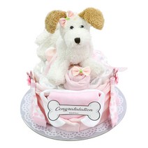 베이비베이커리 기저귀케익 강아지딸랑이 1단 풀세트 백일, 핑크