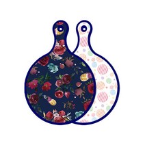 로엠디자인 블루에디션 양면 원형 서빙보드 도마 블루톤플라워, 라인원형, 1개