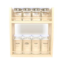 핸드팩토리 양념통 우드선반 세트, 1세트, 양념통 사각 스몰라지 화이트캡 8p + 2단 우드선반 대 + 해피스마일 라벨
