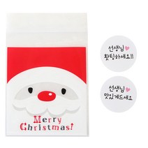 황씨네도시락 산타얼굴 쿠키봉투 50p + 선생님홧팅 맛있게 드세요 화이트 스티커50p, 1세트