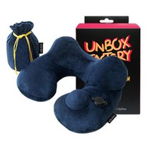 언박싱팩토리 3D 에어펌프 목베개 + 고급 벨벳 파우치, 네이비