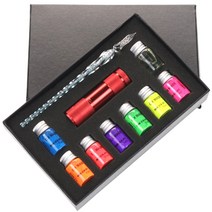 멜팅홈 형광잉크 크리스탈 유리 만년필 세트, 0.5mm, 청록