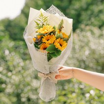 조화 리코 해바라기 비누꽃다발 + Thank you 카드 엽서, 혼합 색상