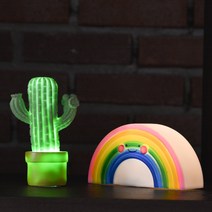 홈마인 LED 나이트 램프 무드등 2p 세트 무지개 + 선인장, 화이트, 그린