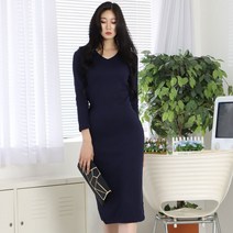 페이퍼먼츠 브이넥 슬림핏 롱 골지 원피스 7499