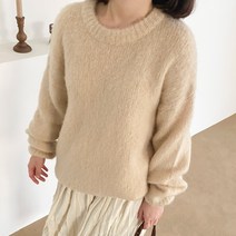 아모르데이 여성용 비닝 루즈핏 베이직 데일리 소프트 기모 라운드넥 스웨터