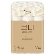 코디 베이지소프트 3겹 천연펄프 롤화장지 30m, 30롤, 1팩