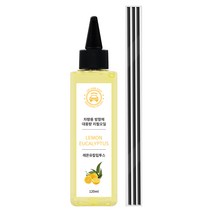 더허브샵 대용량 오일 차량용 디퓨저 120ml 리필 + 뾰족 캡 + 섬유스틱 3p 세트, 레몬 유칼립투스, 1세트