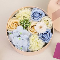 콩 조화 케이패키지 원형 선물상자 비누꽃 선물세트, 블루