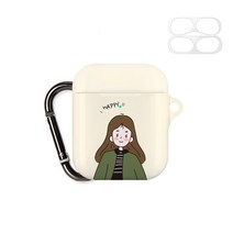 구스페리 차일드 디자인 에어팟 1 / 2 세대 케이스 + 철가루 방지 스티커 + 키링, 걸생머리