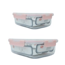 위녹스 밀폐용기 직사각 핑크 2종 세트, 1세트, 밀폐용기 600ml + 1500ml