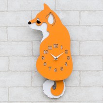 레그노 꼬리치는 강아지 무소음 인테리어 벽시계, 화이트 + 브라운