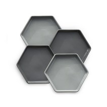 프렐류드 크리미 육각접시 중, 1세트, 접시 4개, 그레이,차콜