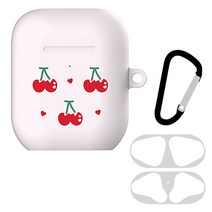 GRABBY 체리 에어팟 2 / 1 공용 하드 케이스 + 철가루방지 스티커 + 키링, 핑크