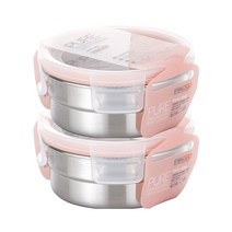 스텐락 퓨어 밀폐용기 원형 3호 300ml, 2개, 용기2개   뚜껑2개
