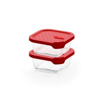 실리만 오븐글라스 정사각 밀폐용기 버건디 500ml, 2개, 단품