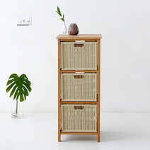마켓비 ALOTA 폴딩 바스켓 선반 세트 라탄 WP3008, 브라운