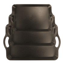 마켓피오 나무무늬 플라스틱 손잡이쟁반 3종세트, 브라운