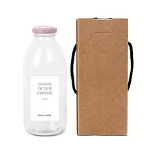 원형 핑크캡 밀크티병 500ml + 심플더치커피S 병라벨 스티커 + 박스, 10세트