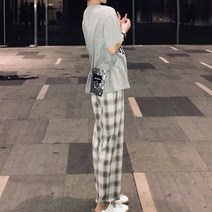 임산부 체크 무늬 팬츠