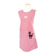 해피툴 야옹이 지지미 체크 어린이집 앞치마, 레드, 1개